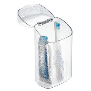 iDesign 53450 Rain Toothbrush Holder Clear, 3-Compartment Organizer with Lid